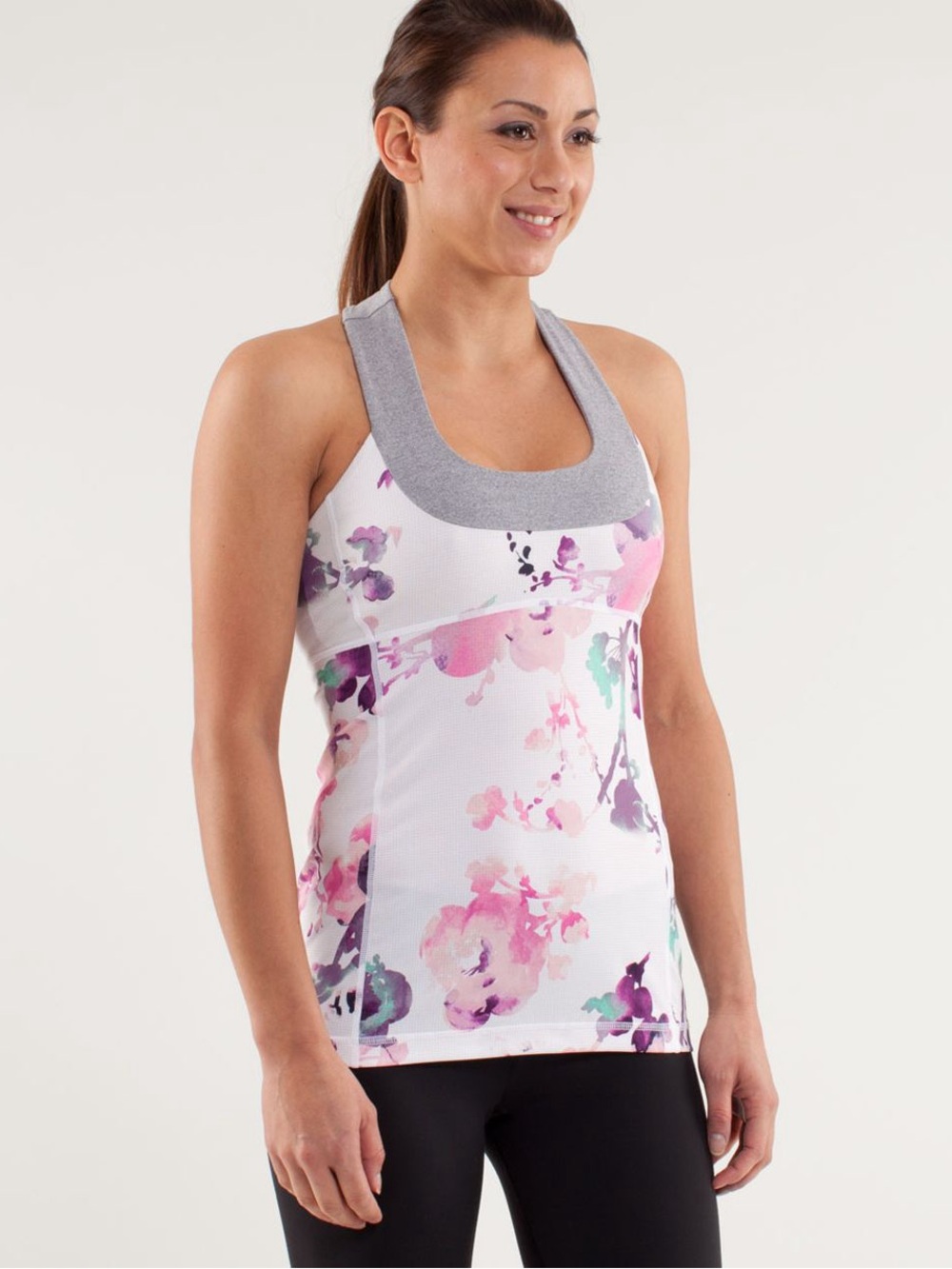 Lululemon Scoop Neck Tank- Blurred Blossoms White / Heathered Fossil Top